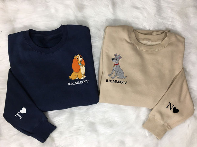 2-Pack: Lady & Tramp Custom Initial Embroidery Couple Sweatshirts Hover Image