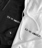 2-Pack: Custom Roman Dates & Initials Embroidery Couple Hoodies