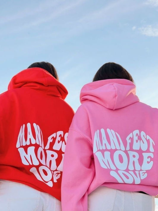 2 Pack: Manifest More Love Red and Babypink Couple Hoodies