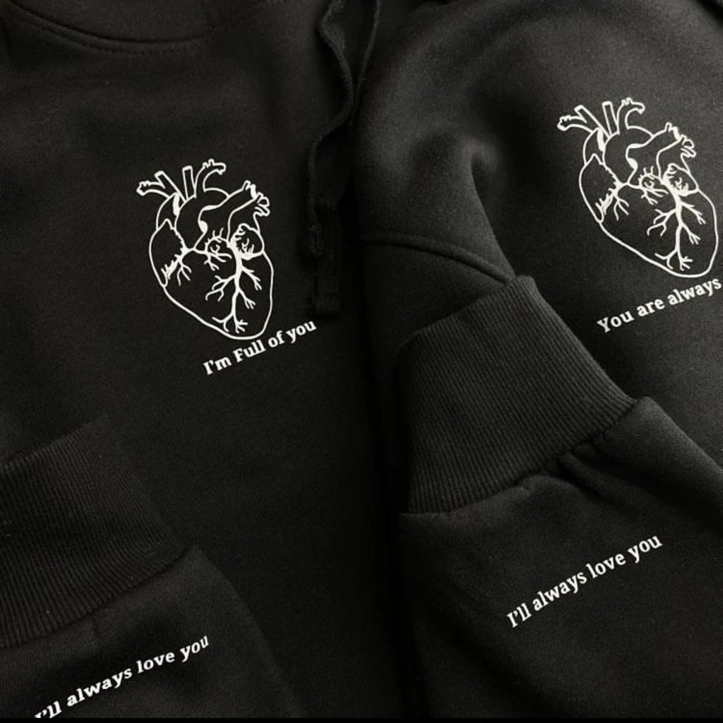 2 Pack : Cardiac Heart with Quote on Front and Sleeves Couple Hoodies