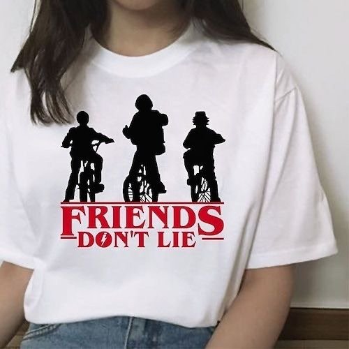 Stranger Things Friends Don't Lie Printed White T-Shirt Hover Image