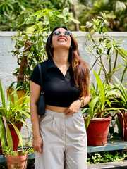 Ribbed Collar Crop Top