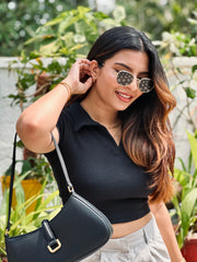 Ribbed Collar Crop Top
