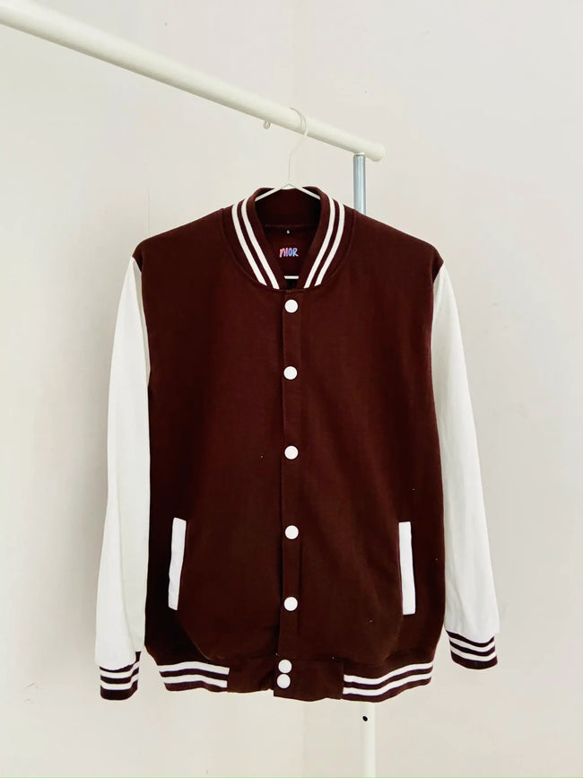 Plain Brown Unisex Varsity Jacket Hover Image