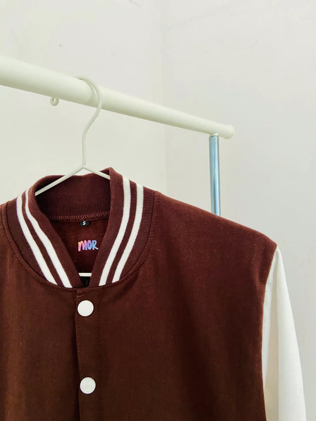 Plain Brown Unisex Varsity Jacket Main Image