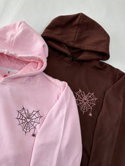 2 Pack : Pink and Brown Spider Web Heart Couple Hoodie