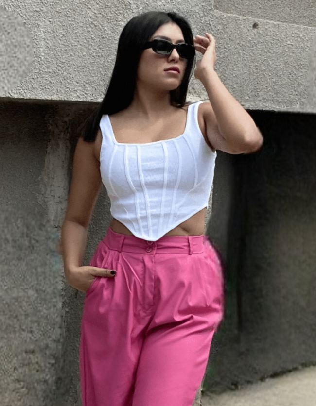 Rib Knit Corset Vest Top in White Hover Image