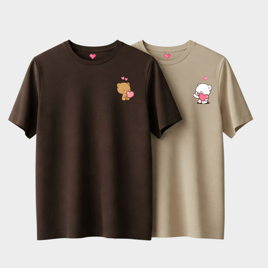2 Pack : Milk & Mocha in Love Brown Beige Couple T-Shirts