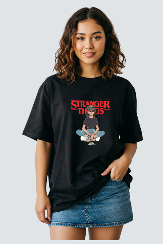 Stranger Things Eleven Printed Black T-Shirt