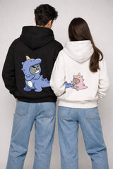 2 Pack : Angry Dino Tom & Happy Dino Jerry Black & White Couple Hoodie
