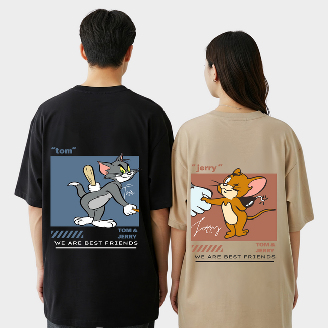 2 Pack : Tom & Jerry Shaking Hands Couple T-Shirt Hover Image