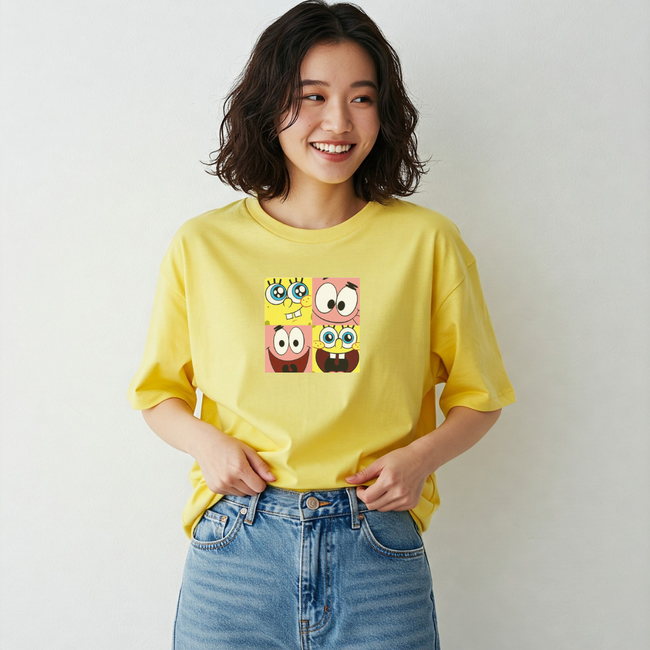 Spongebob Pastel Printed Yellow T-Shirt Hover Image