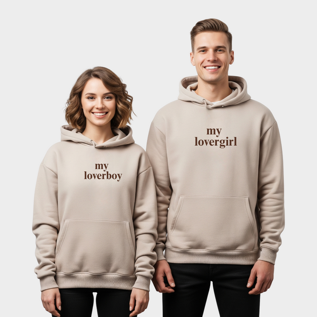 2 Pack : Beige loverboy and lovergirl Couple Hoodies Main Image