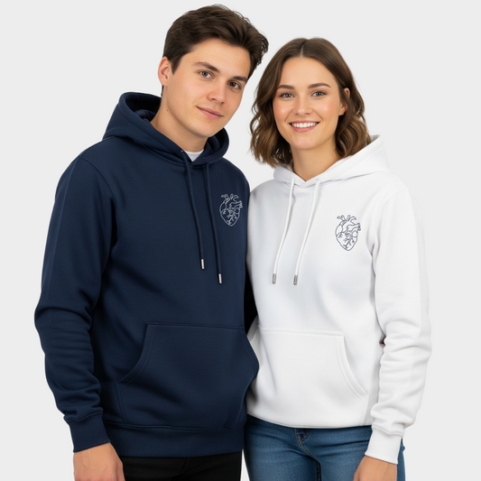 2 Pack : Navy Blue and White Cardiac Heart Couple Hoodie