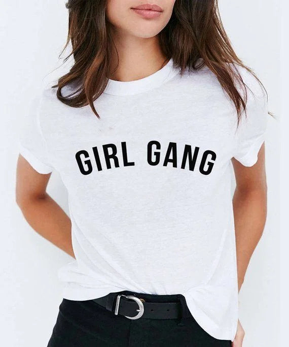 Girl Gang Printed White T-Shirt Hover Image