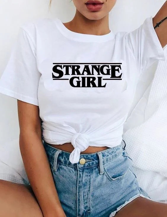Strange Girl Printed White T-Shirt Hover Image