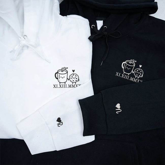 2-Pack: Cookie with Custom Date and Initial Embroidery Couple Hoodies Main Image
