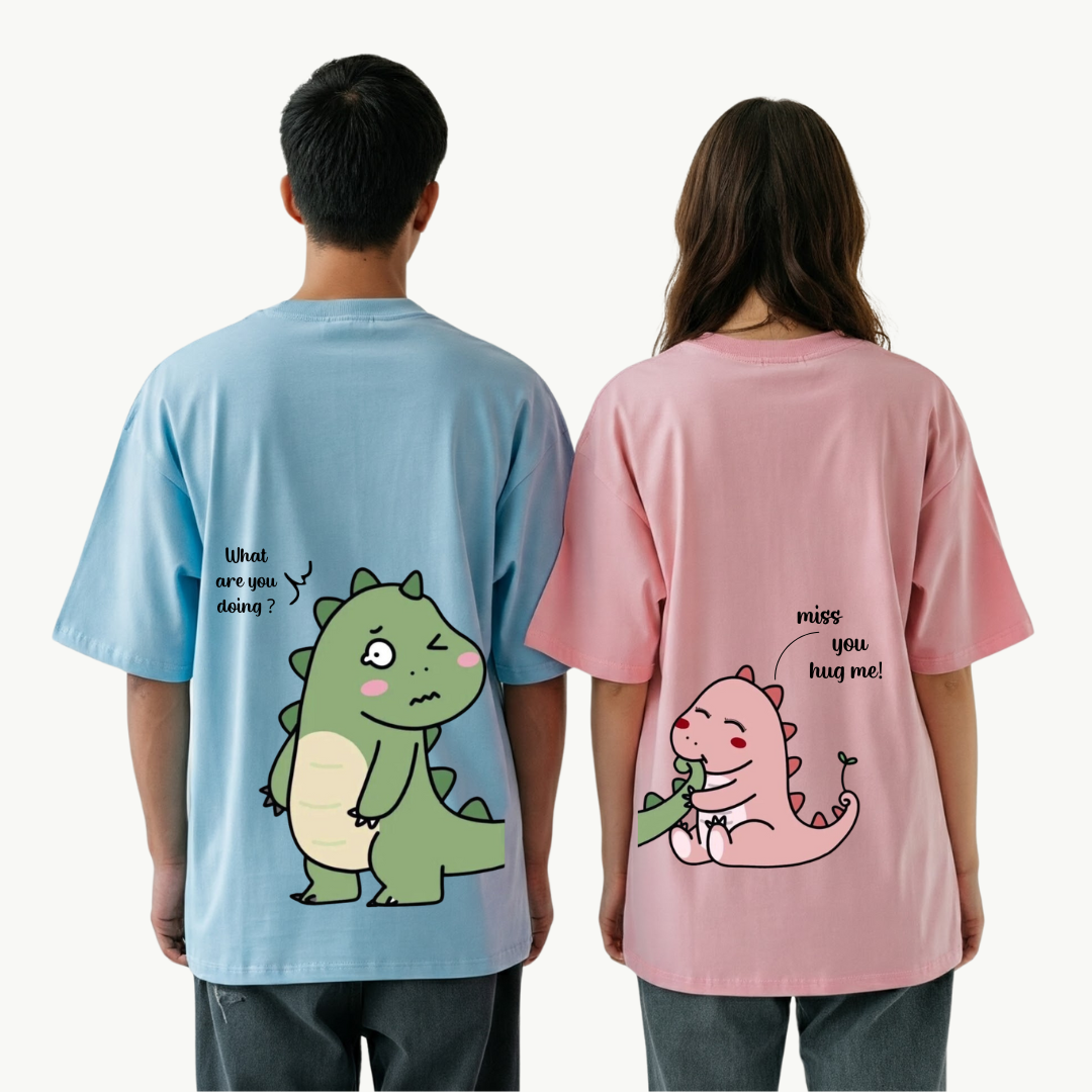 2 Pack :Cranky Dino and Blushing Dino Couple T-shirt