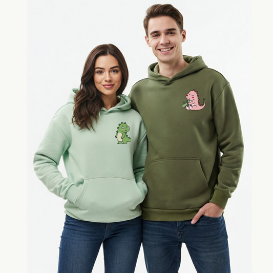 2 Pack: Front Cranky and Cute Dino Couple Hoodies
