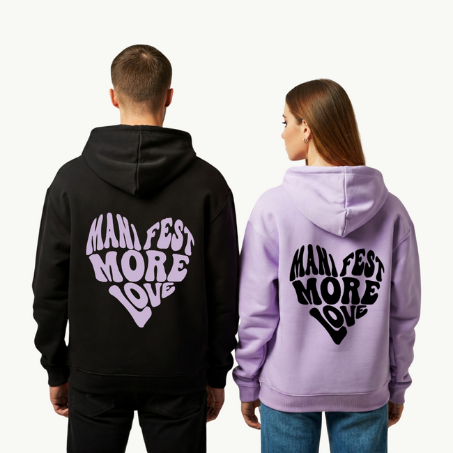 2 Pack : Manifest More Love Lilac and Black Couple Hoodies Hover Image