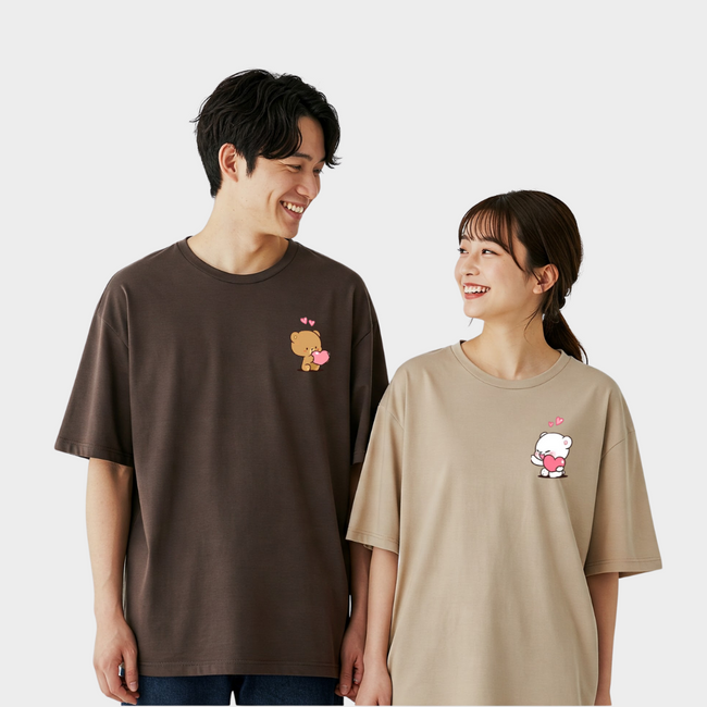 2 Pack : Milk & Mocha in Love Brown Beige Couple T-Shirts Hover Image
