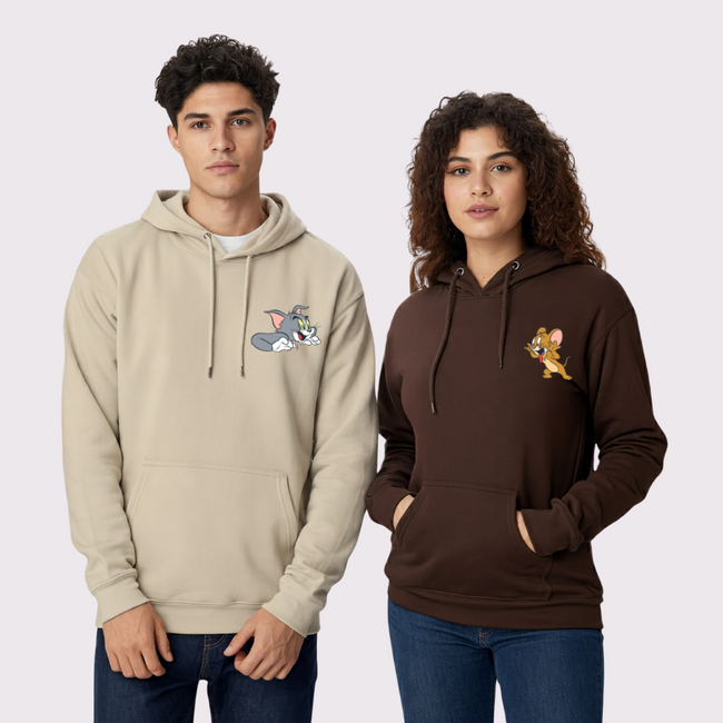 2 Pack : Scarring Tom and Mocking Jerry Couple Hoodie Hover Image