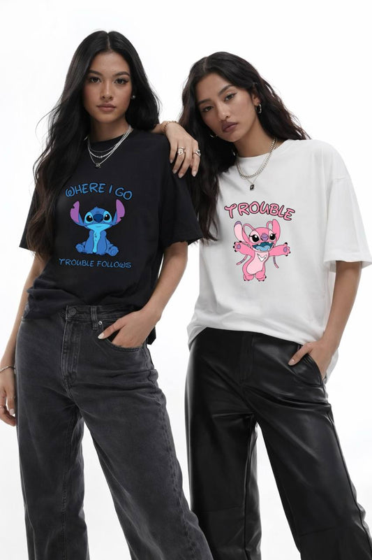 2 Pack : Where I Go Trouble Follows Couple T-Shirts