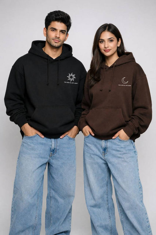 2 Pack: Hollow Sun and Moon Couple Hoodies
