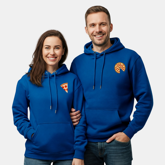 2 Pack : Pizza & Slice Royal Blue Couple Hoodie