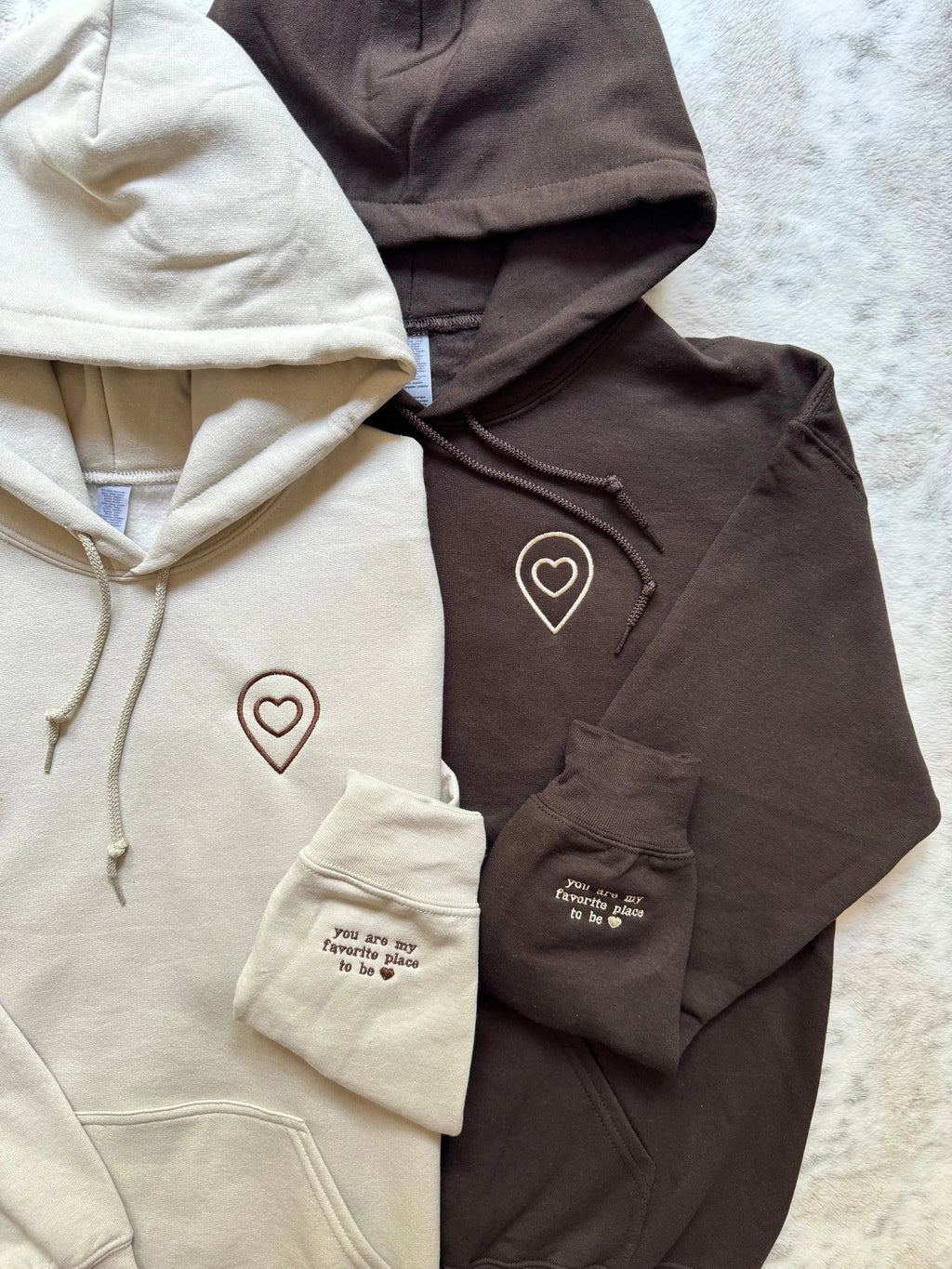 2-Pack: Favorite Place To Be Embroidery Couples Hoodies
