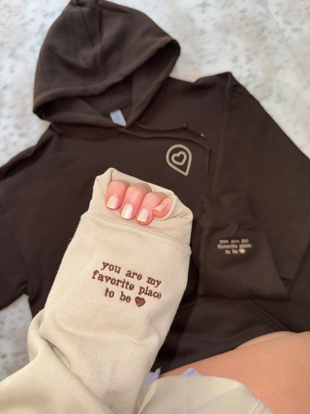 2-Pack: Favorite Place To Be Embroidery Couples Hoodies