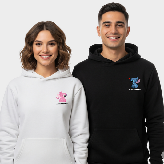 2 Pack: Custom Dates Angel and Stitch in Love Couple Hoodies