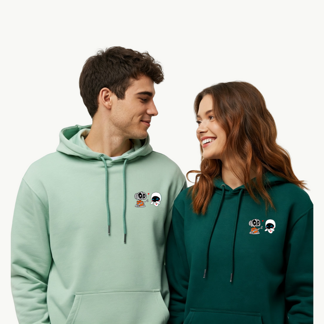 2 Pack : Wall - E & Eva Custom Date Pista Green Olive Green Couple Hoodie Hover Image
