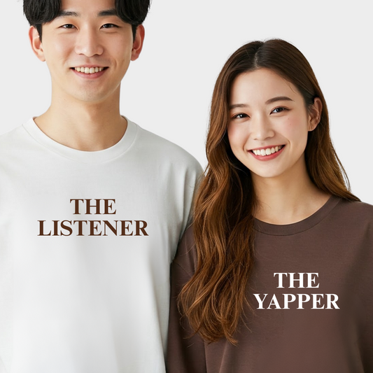 2 Pack : The Yapper and Listener Couple T-Shirts